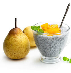 Chia pudding with pear and coconut